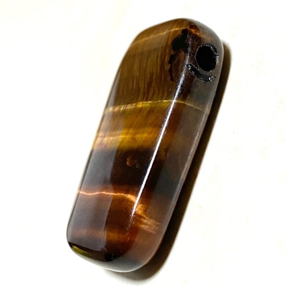 Natural Golden Brown Tiger's Eye Pendant, Large Rectangular Genuine Gemstone - Picture 3 of 11